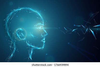 Ai concept vector background. Abstract artificial human head with eyes light. Digital future vision illustration.