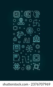 AI concept vector thin line vertical colored banner - Artificial Intelligence creative illustration with dark background