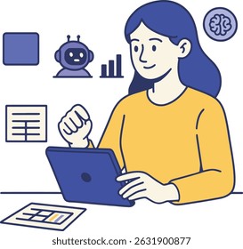 AI Concept: Mulher Usando Ilustração de Vetor de Tecnologia de IA.
