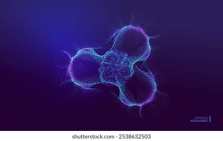 Ai connect technology banner. Big data particle dots neon network background. Artificial Intelligence design. Atom energy concept.