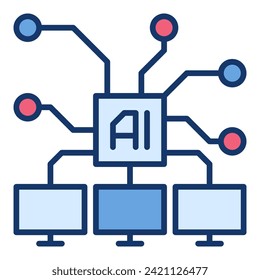 AI connection with Computers vector Artificial Intelligence concept colored icon or logo element