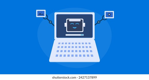 AI content creator, Artificial intelligence creating content, generative content, prompt based content creation - vector illustration background