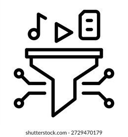 Icono de curación de contenido de IA: estilo de iconos de contorno negro para inteligencia artificial e Tecnología de IA