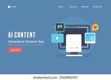 AI content generator, Artificial intelligence generating text, video and image content, AI content for business - vector illustration landing page template