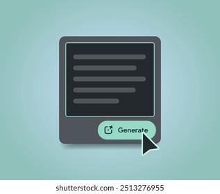 AI content placeholder design. LLM assistant chat interface. Input prompt box. Artificial intelligence generate button. Text and image generator tool. Large language model. Vector illustration.