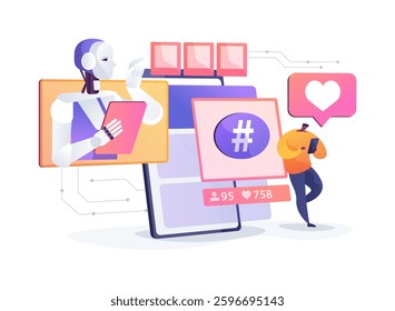 AI Content Recommendation abstract concept vector illustration. A user receives personalized content suggestions from an AI-driven platform. abstract metaphor.