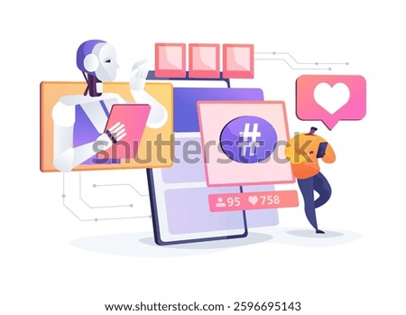 AI Content Recommendation abstract concept vector illustration. A user receives personalized content suggestions from an AI-driven platform. abstract metaphor.