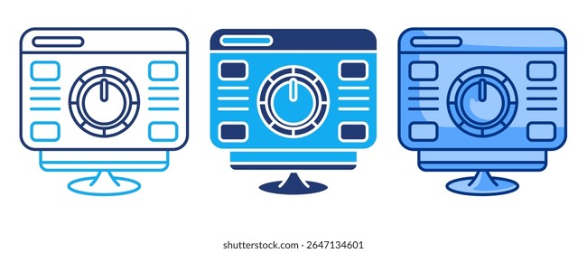 AI control panel icon represented by monitor,dashboard,description,control Blue, Dualline, Dualtone style.