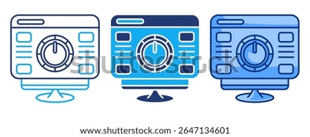 AI control panel icon represented by monitor,dashboard,description,control Blue, Dualline, Dualtone style.