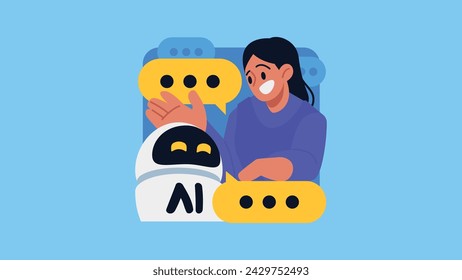AI Conversations, Discuss Problems with AI, People and AI exchange Conversations Flat Vector Illustration