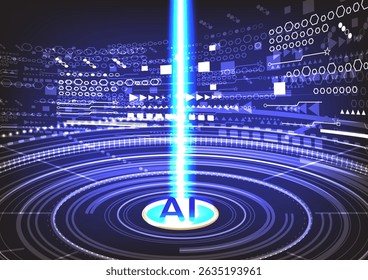 AI Core with Digital Data Stream, Futuristic Cyber Technology Illustration for technology backgrounds and social media applications.