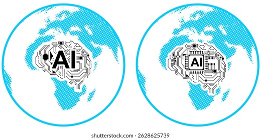 Ai core world icon vetor para inteligência artificial, dados globais e sistemas inteligentes. Ideal para aplicativos técnicos, interface de usuário de automação e ilustração de transformação digital.