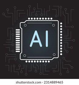 AI cpu computer chip sign icon with gradient shadow on dark background. Microprocessor hardware chips symbol