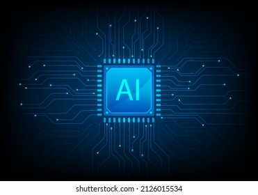 tecnología digital de la cpu ai en fondo azul. computadora de inteligencia artificial. ilustración vectorial abstracta estilo de chitech futurista. fondo de pantalla del chip de la tarjeta de procesador de computación.