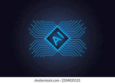 Ai cpu tecnología digital en fondo azul. computadora de inteligencia artificial. ilustración vectorial abstracta estilo de hitech futurista