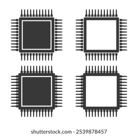 AI, CPU, GPU microchip icon, Machine learning micro chip symbol, ML icon, Artificial intelligence sign. Vector illustration image. Isolated on white background.
