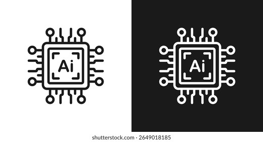 Icono de línea de CPU AI, símbolo de chip de procesador neuronal mínimo