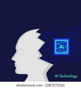 AI cpu Roboter Gehirnschaltungstechnologie abstrakter Hintergrund. Futuristische künstliche Intelligenz des digitalen Menschen mit neuronalen Gehirnen Netzwerk zu tiefen Lerndaten.