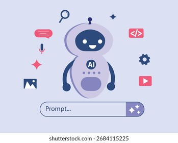 AI created generate art, text, video, and audio with prompt. AI, Artificial intelligence robot on generate bar.