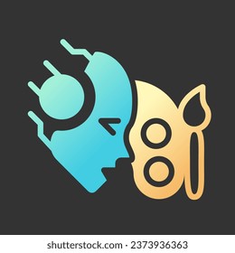 AI creates gradient glyph icon with lineart for dark theme. Artificial intelligence artwork. Art generator. Machine learning. Isolated color vector illustration for night mode. Solid linear pictogram