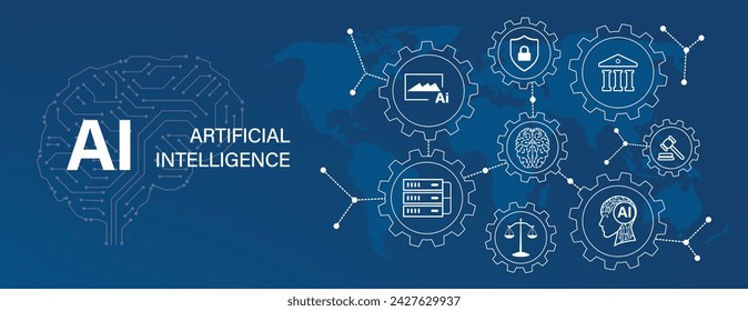 AI creates modern innovation tools AI related icons in gear, concept of innovation, future global connectivity to enable access to information and online networks.