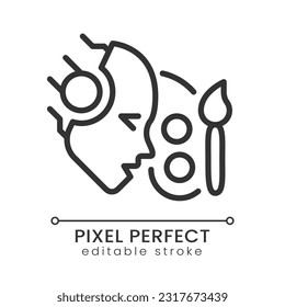 AI creates pixel perfect linear icon. Artificial intelligence artwork. Image producing. Art generator. Machine learning. Thin line illustration. Contour symbol. Vector outline drawing. Editable stroke