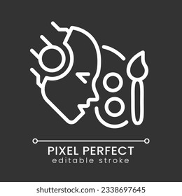 AI creates pixel perfect white linear icon for dark theme. Artificial intelligence artwork. Image producing. Machine learning. Thin line illustration. Isolated symbol for night mode. Editable stroke