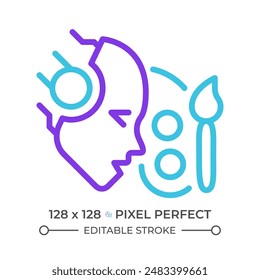 AI creates two color line icon. Artificial intelligence artwork. Image producing. Machine learning bicolor outline symbol. Duotone linear pictogram. Isolated illustration. Editable stroke