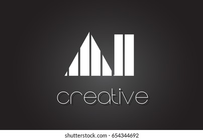 AI A I Creative Letter Logo Design With White and Black Lines.