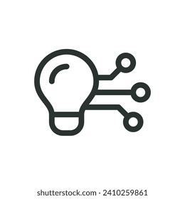 AI creative technology isolated icon, neural network with idea lamp vector icon with editable stroke