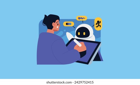Creatividad de IA, los artistas utilizan la IA como una herramienta para ayudar a mejorar su trabajo Ilustración vectorial plana