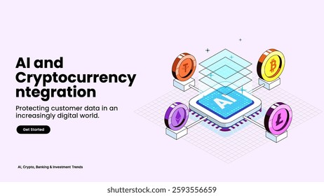 AI and Cryptocurrency Integration – Advanced Crypto Trading and Blockchain Innovation Illustrated with AI, Cryptocurrency, and Market Analysis | Fintech and Investment Vector Design