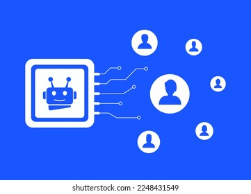 AI Customer Segmentation concept. Advanced automated target audience and ai customer segmentation. Customer profile with AI agent in digital marketing, business automation vector illustration