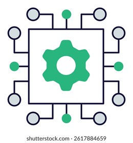 AI Customer Service Automation. Gear on microchip symbol for automated support solutions and AI interaction