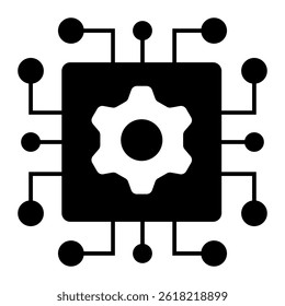 AI Customer Service Automation. Gear on microchip symbol for automated support solutions and AI interaction
