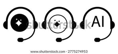 AI Customer Service Icon Set – Virtual Support, Chat Headphone, Contact Assistance, Vector and Transparent PNG Illustration