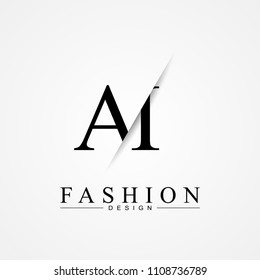 AI A I cutting and linked letter logo icon with paper cut in the middle. Creative monogram logo design. Fashion icon design template.