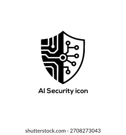 Icono del escudo de la seguridad cibernética de la IA con las líneas de Tablero del circuito para la protección de datos, seguridad del aprendizaje automático, Ilustración vectorial de la privacidad digital


