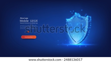 AI Cybersecurity Shield, Data Protection. Isolated Vector Blue Polygonal Shield with Digital Connections, Symbolizing Security, and Technology Innovation Concepts for Tech Projects. Vector