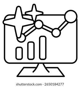 AI dashboard icon represented by monitor, chart, graph, ai Line style.