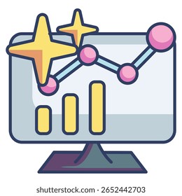 AI dashboard icon represented by monitor, chart, graph, ai Lineal Color style.