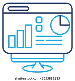 Ícone do painel do AI representado pelo estilo de monitor, gráfico, painel, gráfico Linha dupla.