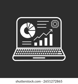 Ícone do contorno do AI Dashboard em fundo preto e branco- Sistema de análise e monitoramento com inteligência artificial, ilustração vetorial