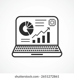 Ícone do esboço do AI Dashboard com fundo branco- Sistema de análise e monitoramento com inteligência artificial, ilustração vetorial
