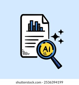 Ai data analysis processing technology illustration. Hand drawn doodle vector style of Artificial intelligence processing icon concept design.