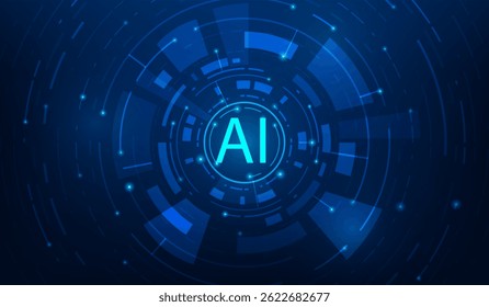 ai data computer microchip process technology on blue background. motherboard digital semiconductor. vector illustration fantastic hi tech background.