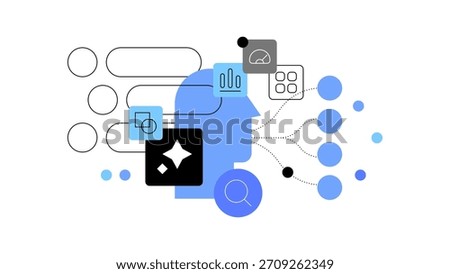AI and data flow. Search automation and systematisation. Flat illustration. Vector file. 