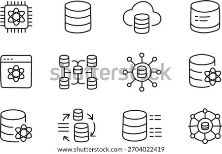 AI Data Infrastructure Icons Set – Cloud Database Network Processing Technology Outline Pack