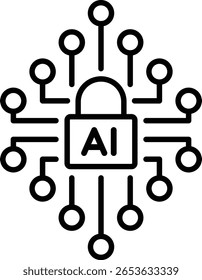Proteção de dados do AI - ícone de linha em estilo de estrutura de tópicos com traçado editável. Ilustração vetorial em fundo transparente.
