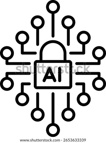 AI data protection – line icon in outline style with editable stroke. Vector illustration on transparent background.
